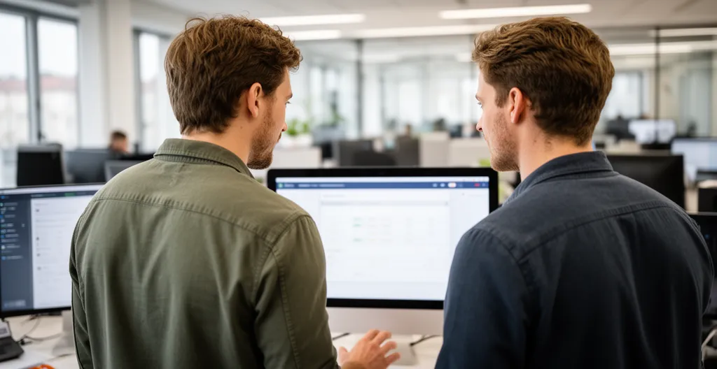 Deux professionnels français consultant un tableau de bord de suivi des envois recommandés électroniques
